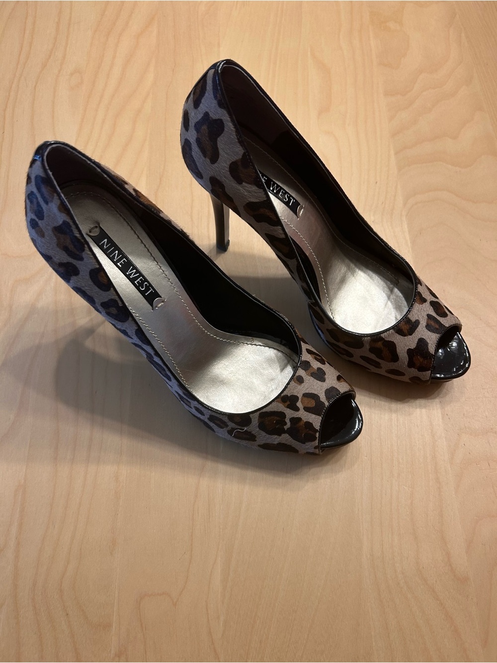 Nine West Leopard Print Peep-Toe Heels in Brown and Black